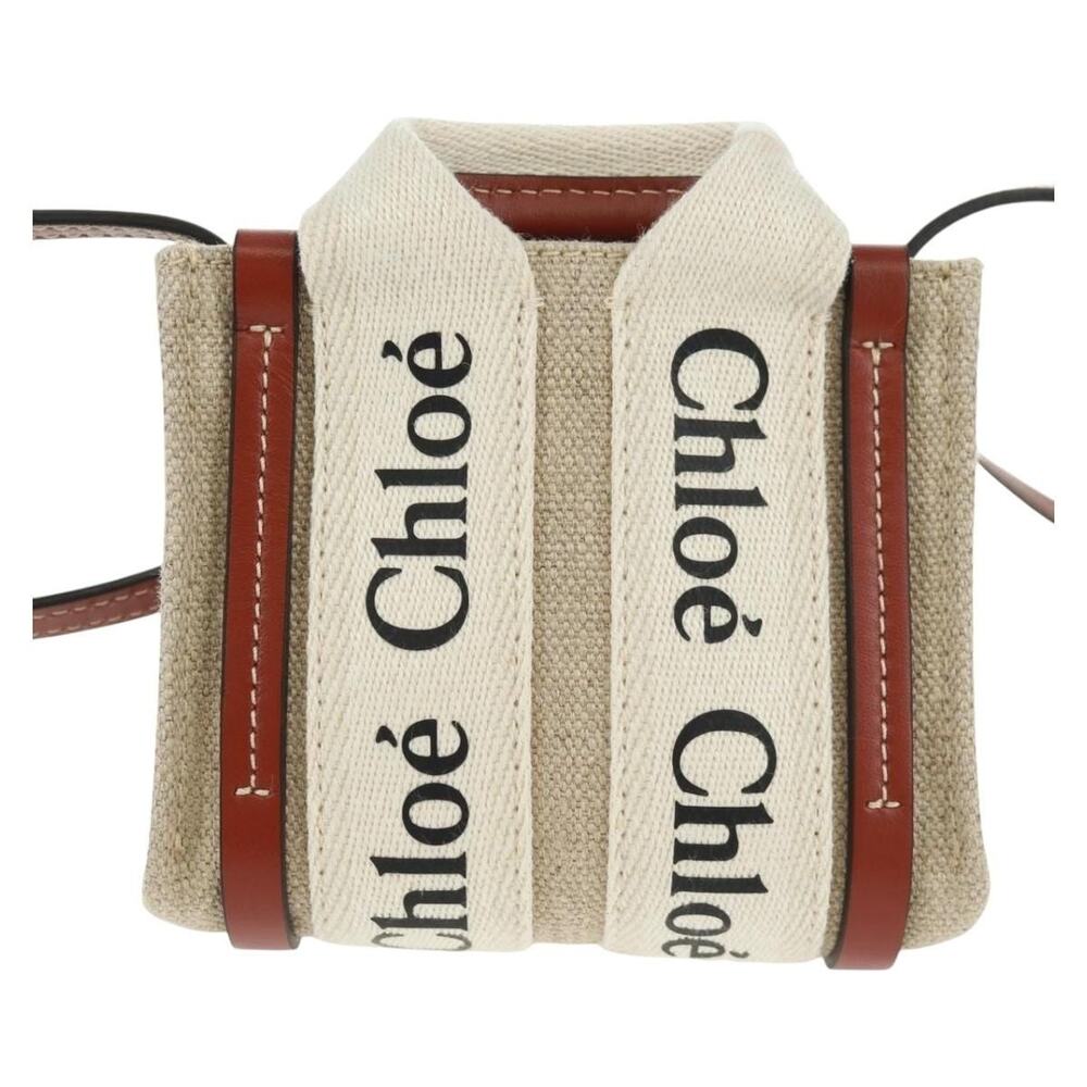 Chloe Canvas Woody Mini Handbag Ivory White